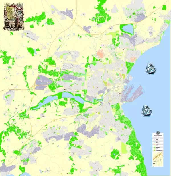 Printable Vector Map Aarhus, Denmark, G-View level 17 (100 m scale) street City Plan map, full editable, Adobe Illustrator