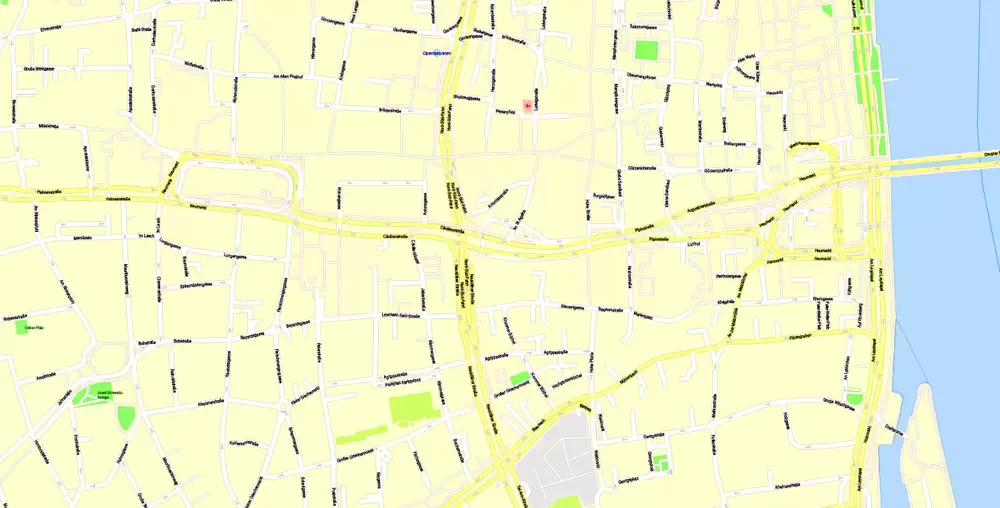 Printable Vector Map Cologne Köln, Germany, G-View level 17 (100 m scale) street City Plan map, full editable, Adobe Illustrator
