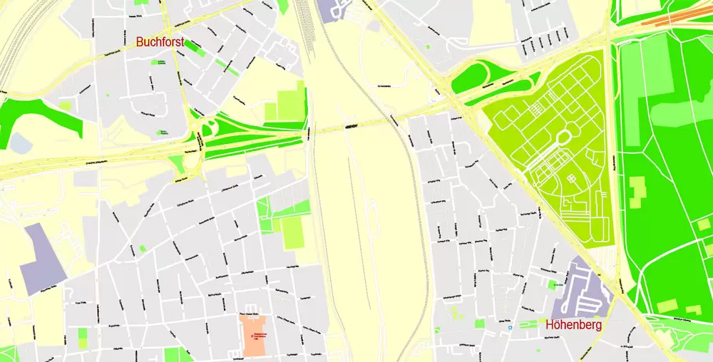 Printable Vector Map Cologne Köln, Germany, G-View level 17 (100 m scale) street City Plan map, full editable, Adobe Illustrator
