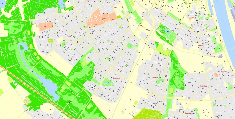 Printable Vector Map Cologne Köln, Germany, G-View level 17 (100 m scale) street City Plan map, full editable, Adobe Illustrator