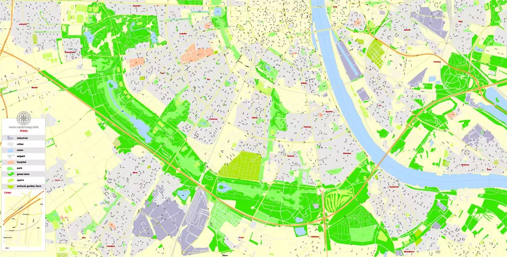 Cologne Köln Printable Vector Map, Germany, G-View level 17 (100 m scale) street City Plan map, full editable, Adobe Illustrator