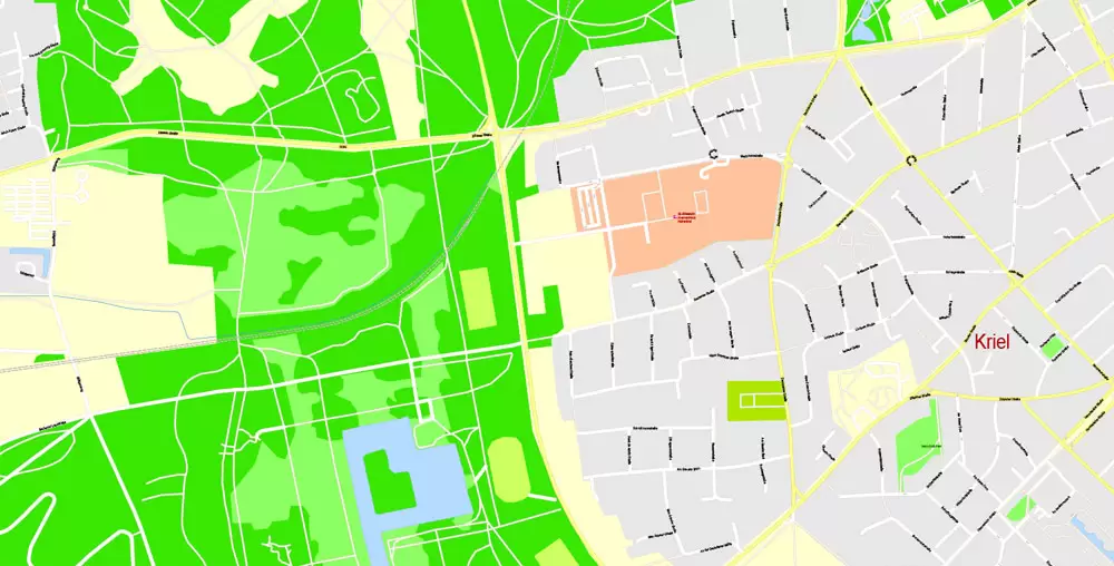 Printable Vector Map Cologne Köln, Germany, G-View level 17 (100 m scale) street City Plan map, full editable, Adobe Illustrator
