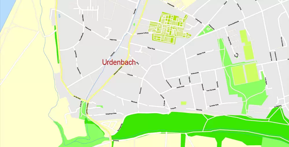 Printable Vector Map Dusseldorf, Germany, G-View level 17 (100 m scale) street City Plan map, full editable, Adobe Illustrator