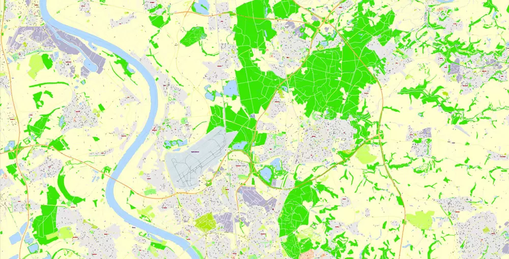 Printable Vector Map Dusseldorf, Germany, G-View level 17 (100 m scale) street City Plan map, full editable, Adobe Illustrator