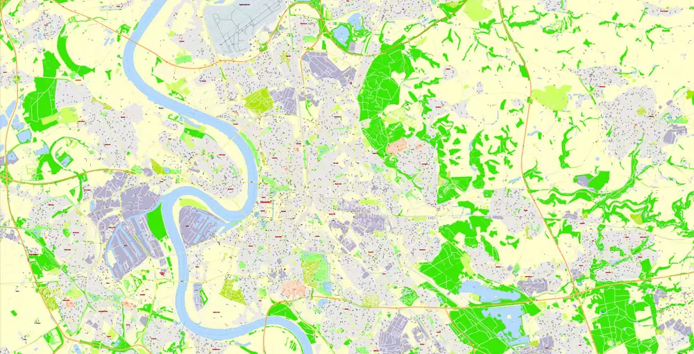 Printable Vector Map Dusseldorf, Germany, G-View level 17 (100 m scale) street City Plan map, full editable, Adobe Illustrator
