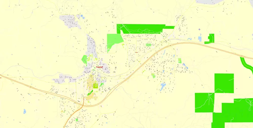 Printable Map Flagstaff, Arizona, US, exact vector Map street G-View City Plan Level 17 (100 meters scale) full editable, Adobe Illustrator