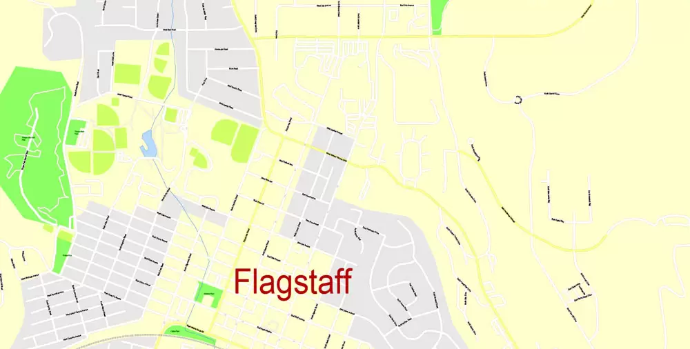 Printable Map Flagstaff, Arizona, US, exact vector Map street G-View City Plan Level 17 (100 meters scale) full editable, Adobe Illustrator