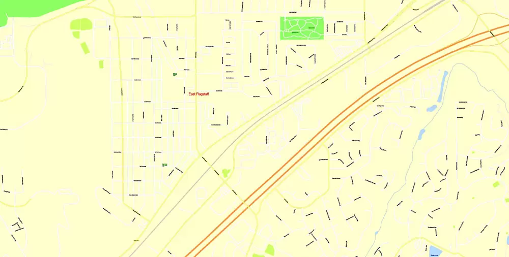 Printable Map Flagstaff, Arizona, US, exact vector Map street G-View City Plan Level 17 (100 meters scale) full editable, Adobe Illustrator