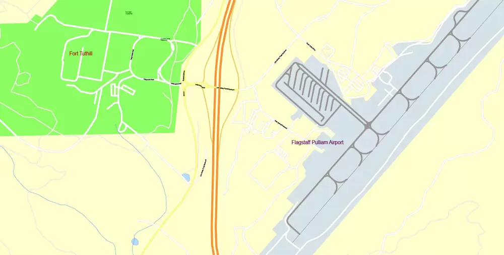 Printable Map Flagstaff, Arizona, US, exact vector Map street G-View City Plan Level 17 (100 meters scale) full editable, Adobe Illustrator