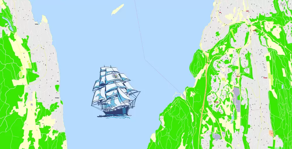 Printable Vector Map Oslo, Norway, G-View level 17 (100 m scale) street City Plan map, full editable, Adobe Illustrator