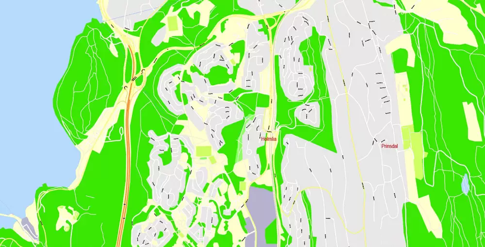 Printable Vector Map Oslo, Norway, G-View level 17 (100 m scale) street City Plan map, full editable, Adobe Illustrator