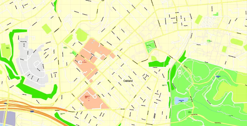 Printable Map Pittsburgh, Pennsylvania, US, exact vector Map street G-View City Plan Level 17 (100 meters scale) full editable, Adobe Illustrator