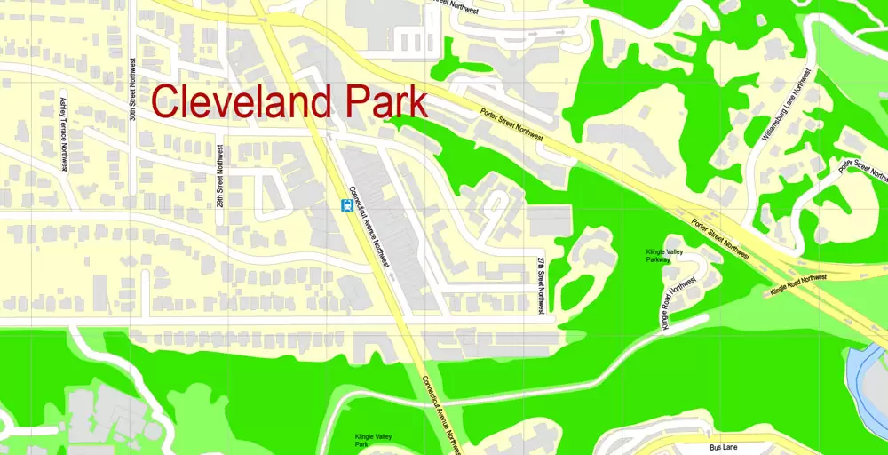 Printable Map Washington DC, US, exact vector Map street G-View City Plan Level 17 (100 meters scale) + all buildings, full editable, Adobe Illustrator