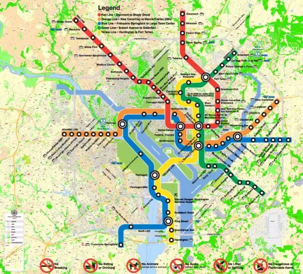 Printable Map Washington DC, US, exact vector Map street G-View City Plan Level 17 (100 meters scale) + all buildings, full editable, Adobe Illustrator