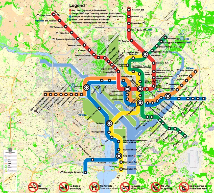 Printable Map Washington DC, US, exact vector Map street G-View City Plan Level 17 (100 meters scale) + all buildings, full editable, Adobe Illustrator