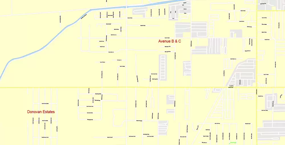 Printable Map Yuma, Arizona, US, exact vector Map street G-View City Plan Level 17 (100 meters scale) full editable, Adobe Illustrator