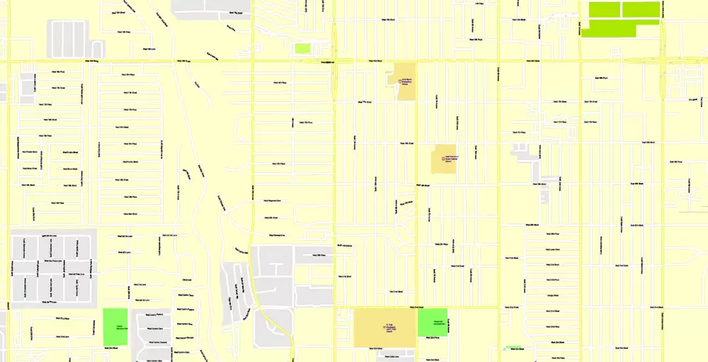 Printable Map Yuma, Arizona, US, exact vector Map street G-View City Plan Level 17 (100 meters scale) full editable, Adobe Illustrator