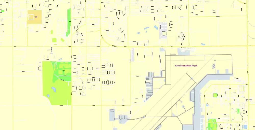 Printable Map Yuma, Arizona, US, exact vector Map street G-View City Plan Level 17 (100 meters scale) full editable, Adobe Illustrator