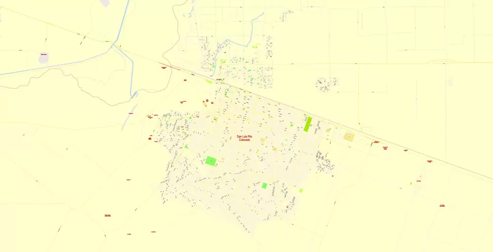 Printable Map Yuma, Arizona, US, exact vector Map street G-View City Plan Level 17 (100 meters scale) full editable, Adobe Illustrator