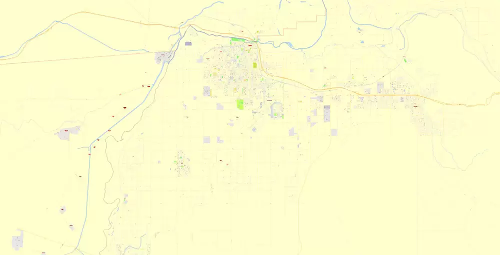 Yuma Printable Map, Arizona, US, exact vector Map street G-View City Plan Level 17 (100 meters scale) full editable, Adobe Illustrator