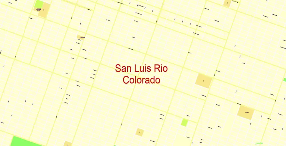 Printable Map Yuma, Arizona, US, exact vector Map street G-View City Plan Level 17 (100 meters scale) full editable, Adobe Illustrator