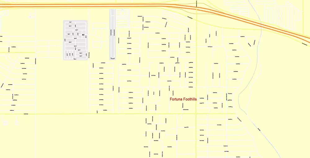 Printable Map Yuma, Arizona, US, exact vector Map street G-View City Plan Level 17 (100 meters scale) full editable, Adobe Illustrator