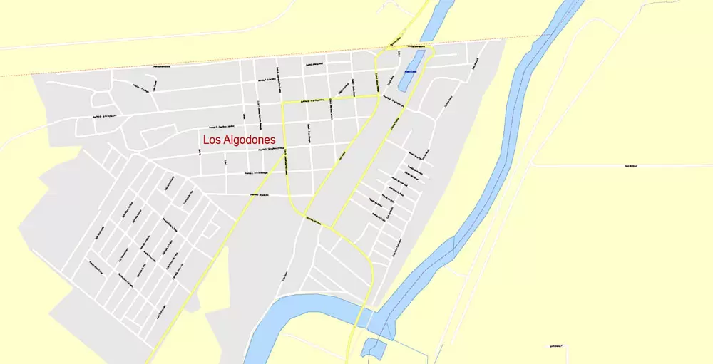 Printable Map Yuma, Arizona, US, exact vector Map street G-View City Plan Level 17 (100 meters scale) full editable, Adobe Illustrator