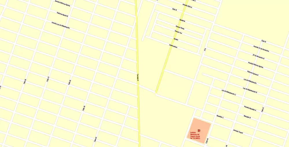 Printable Map Yuma, Arizona, US, exact vector Map street G-View City Plan Level 17 (100 meters scale) full editable, Adobe Illustrator
