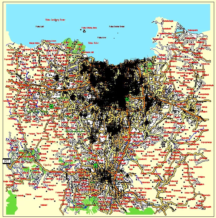 AutoCAD DWG Map Jakarta Grande Area, Indonesia, exact vector Map full editable DWG, full vector, scalable, editable text format street names, 151 mb ZIP