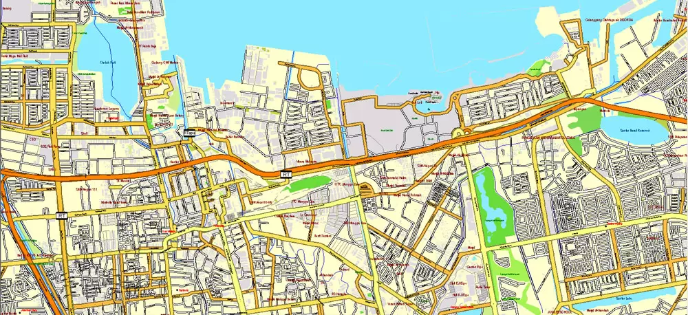 AutoCAD DWG Map Jakarta Grande Area, Indonesia, exact vector Map full editable DWG, full vector, scalable, editable text format street names, 151 mb ZIP