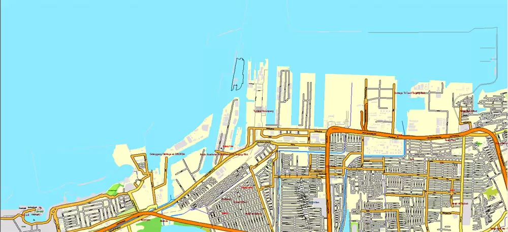 AutoCAD DWG Map Jakarta Grande Area, Indonesia, exact vector Map full editable DWG, full vector, scalable, editable text format street names, 151 mb ZIP