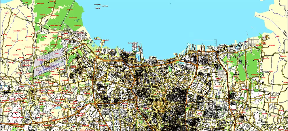 AutoCAD DWG Map Jakarta Grande Area, Indonesia, exact vector Map full editable DWG, full vector, scalable, editable text format street names, 151 mb ZIP