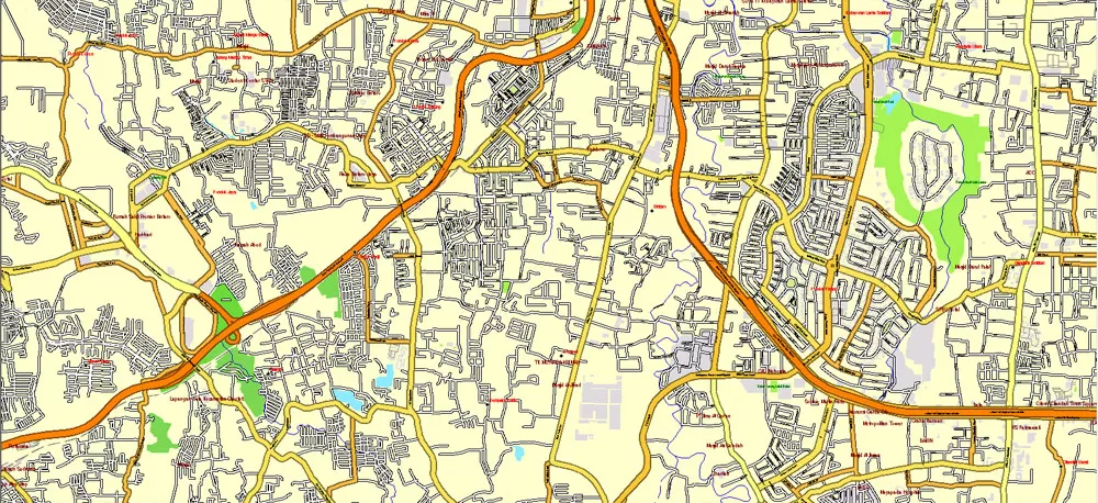 AutoCAD DWG Map Jakarta Grande Area, Indonesia, exact vector Map full editable DWG, full vector, scalable, editable text format street names, 151 mb ZIP