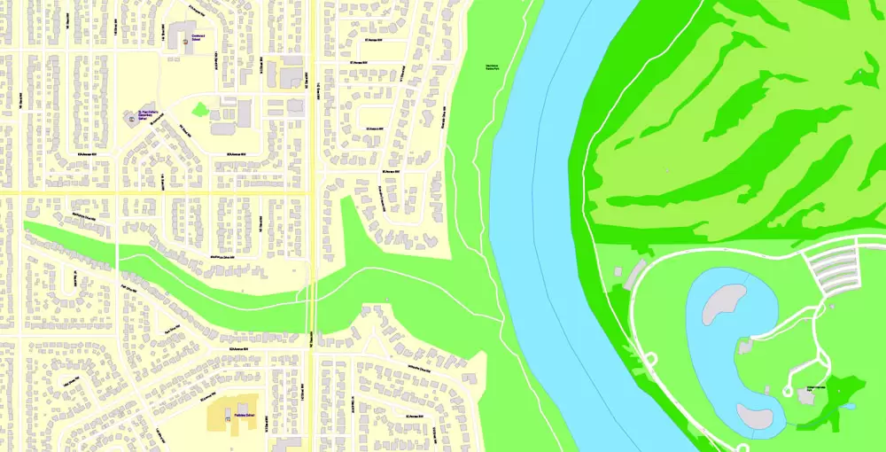Printable Map Edmonton, Canada, exact max detailed Tactical Map City Plan Level G-View 17 (100 meters scale) full editable, Adobe Illustrator