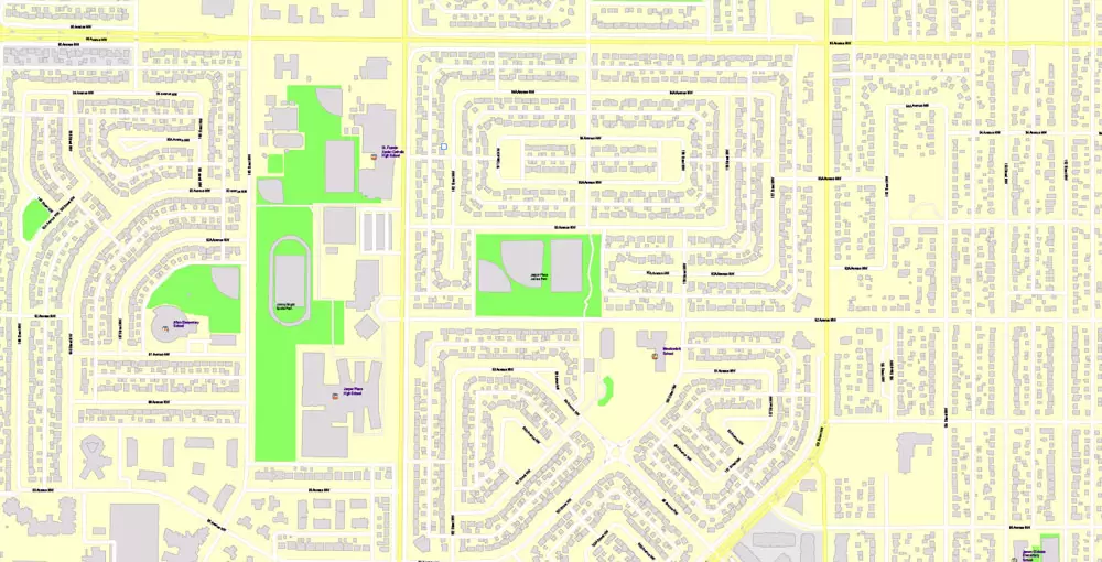 Printable Map Edmonton, Canada, exact max detailed Tactical Map City Plan Level G-View 17 (100 meters scale) full editable, Adobe Illustrator