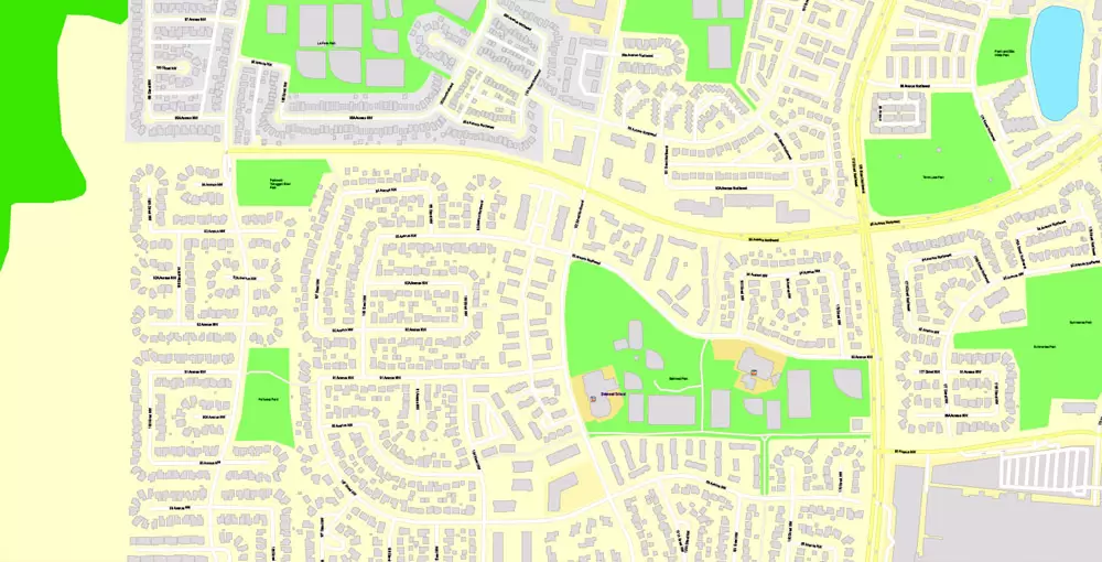 Printable Map Edmonton, Canada, exact max detailed Tactical Map City Plan Level G-View 17 (100 meters scale) full editable, Adobe Illustrator