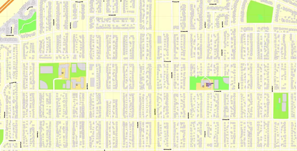 Printable Map Edmonton, Canada, exact max detailed Tactical Map City Plan Level G-View 17 (100 meters scale) full editable, Adobe Illustrator