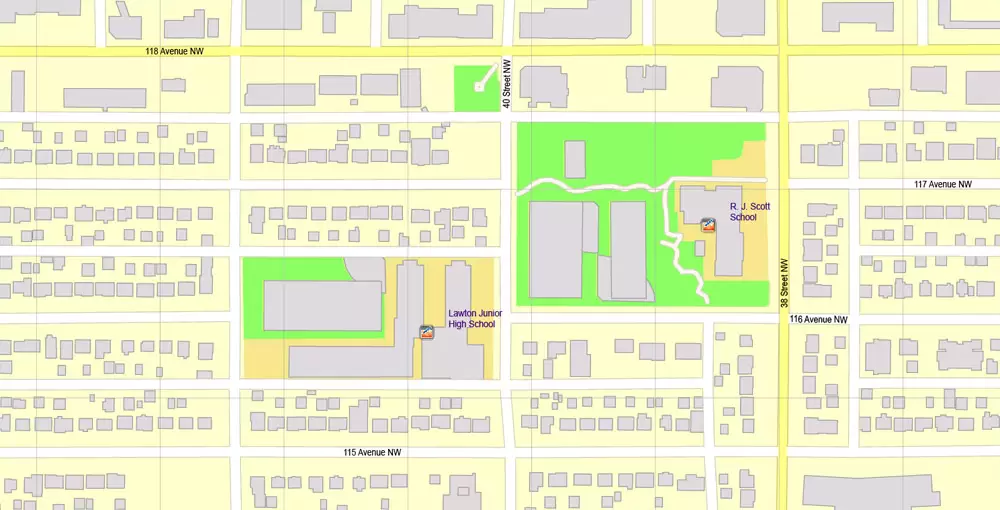 Printable Map Edmonton, Canada, exact max detailed Tactical Map City Plan Level G-View 17 (100 meters scale) full editable, Adobe Illustrator