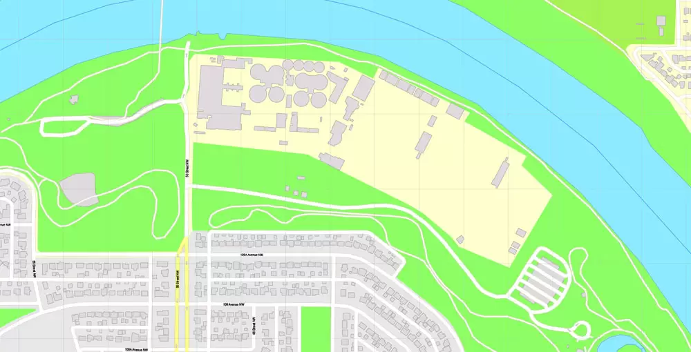 Printable Map Edmonton, Canada, exact max detailed Tactical Map City Plan Level G-View 17 (100 meters scale) full editable, Adobe Illustrator