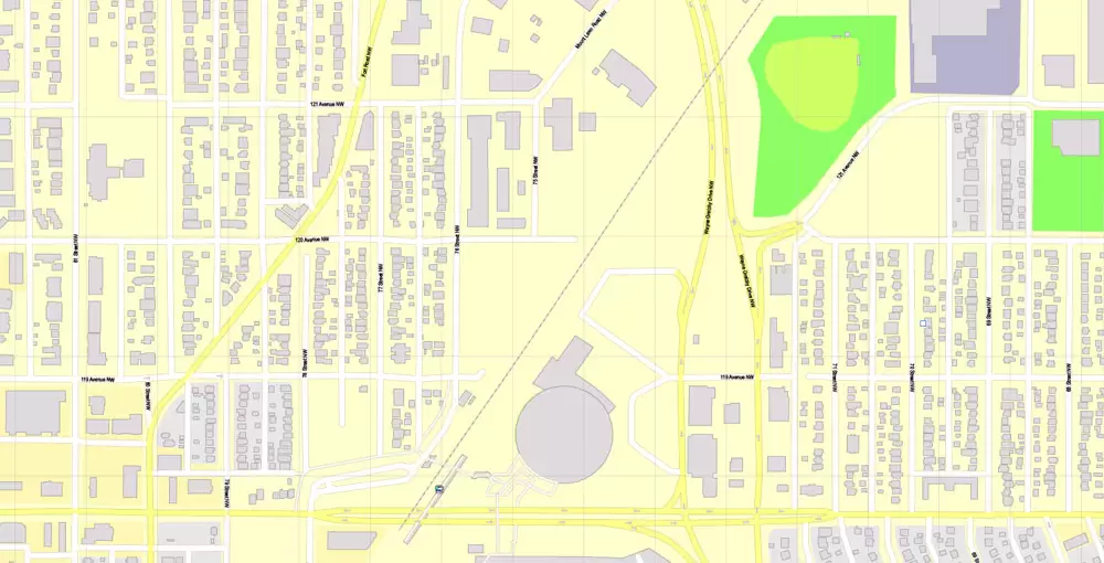 Printable Map Edmonton, Canada, exact max detailed Tactical Map City Plan Level G-View 17 (100 meters scale) full editable, Adobe Illustrator