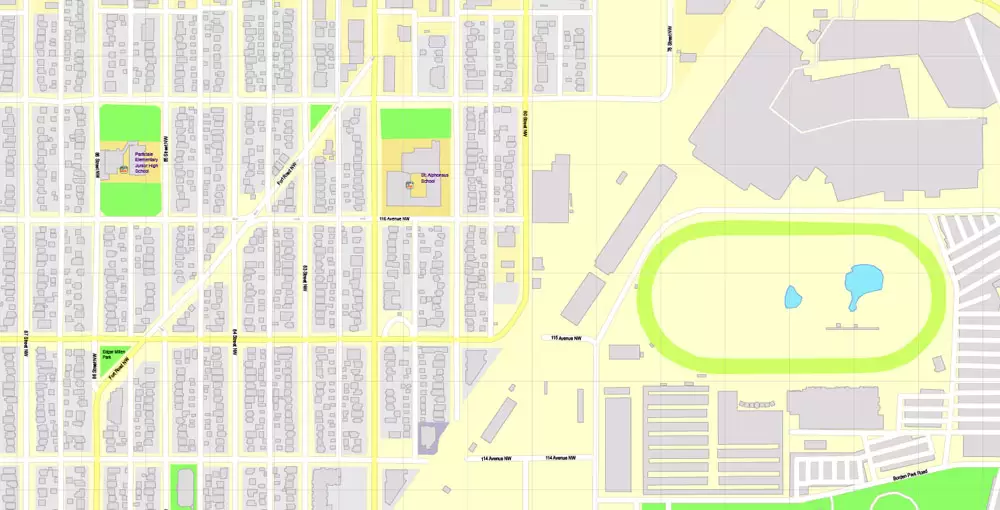 Printable Map Edmonton, Canada, exact max detailed Tactical Map City Plan Level G-View 17 (100 meters scale) full editable, Adobe Illustrator