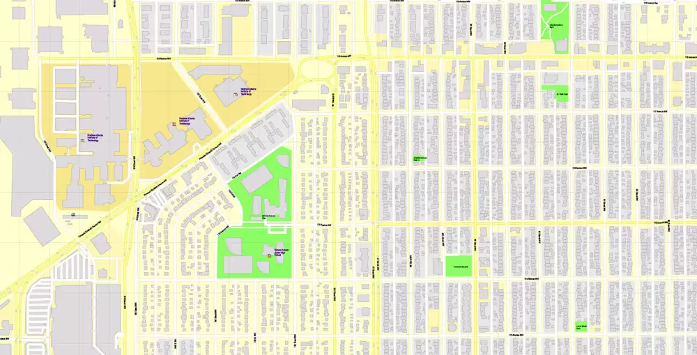 Printable Map Edmonton, Canada, exact max detailed Tactical Map City Plan Level G-View 17 (100 meters scale) full editable, Adobe Illustrator