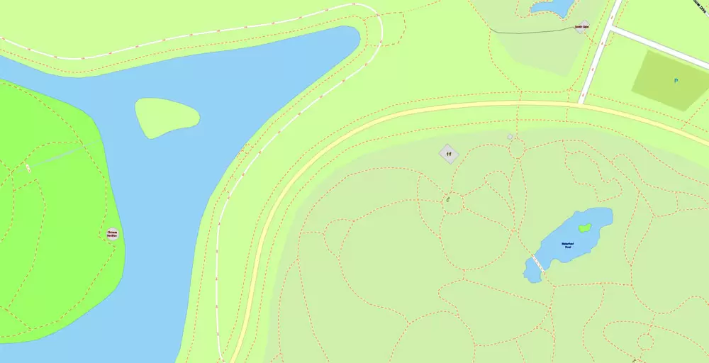 Printable Map Golden Gate Park, San Francisco, US, exact vector Map street G-View City Plan Level 20 (25 m scale 1:928), full editable, Adobe Illustrator