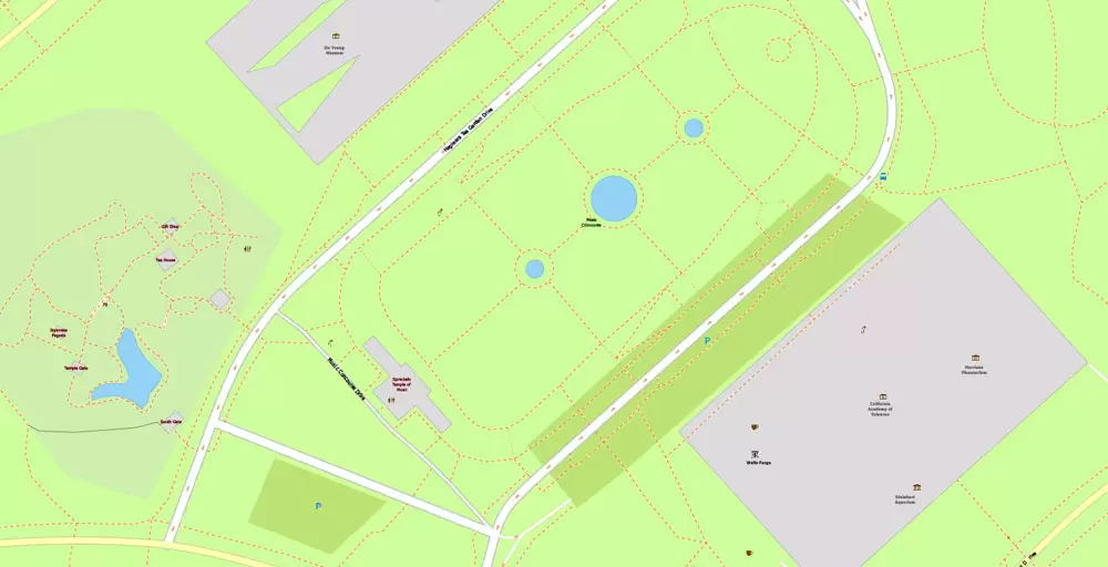 Printable Map Golden Gate Park, San Francisco, US, exact vector Map street G-View City Plan Level 20 (25 m scale 1:928), full editable, Adobe Illustrator