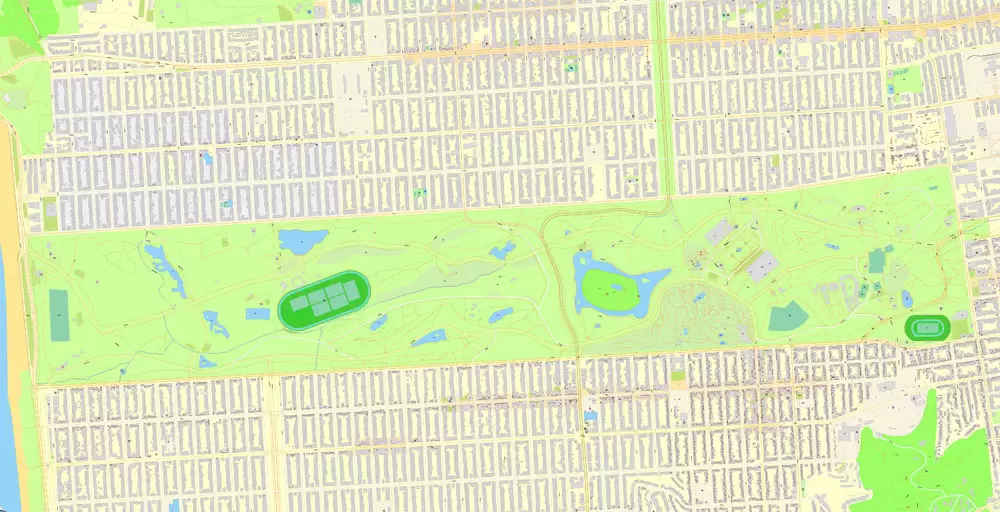 Golden Gate Park PDF Map, San Francisco, US, exact vector Map street G-View City Plan Level 20 (25 m scale 1:928), full editable, Adobe PDF