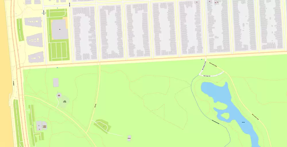 Printable Map Golden Gate Park, San Francisco, US, exact vector Map street G-View City Plan Level 20 (25 m scale 1:928), full editable, Adobe Illustrator