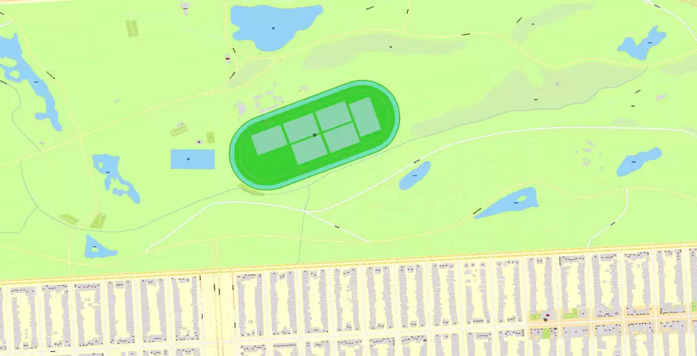 Printable Map Golden Gate Park, San Francisco, US, exact vector Map street G-View City Plan Level 20 (25 m scale 1:928), full editable, Adobe Illustrator