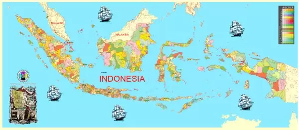 Printable Admin Map Indonesia, exact vector Map full editable Layered Adobe Illustrator, full vector, scalable, editable text format all names, 68 mb ZIP