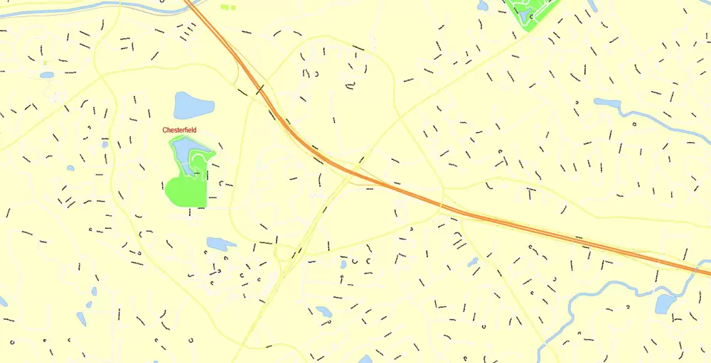 Printable Map Saint Louis, Missouri, US, exact vector Map street G-View City Plan Level 17 (100 meters scale) full editable, Adobe Illustrator
