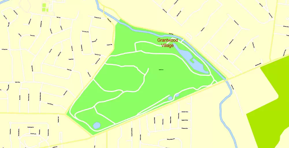 Printable Map Saint Louis, Missouri, US, exact vector Map street G-View City Plan Level 17 (100 meters scale) full editable, Adobe Illustrator